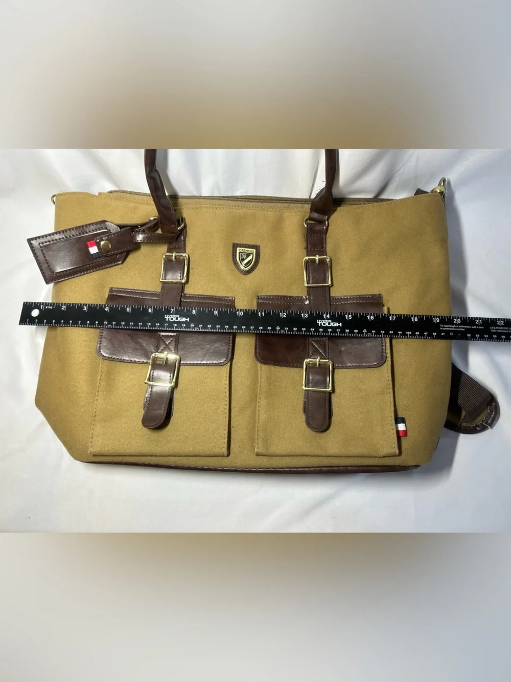 Cremieux Canvas Laptop Messenger Briefcase Travel Bag Khaki Brown Adjustable